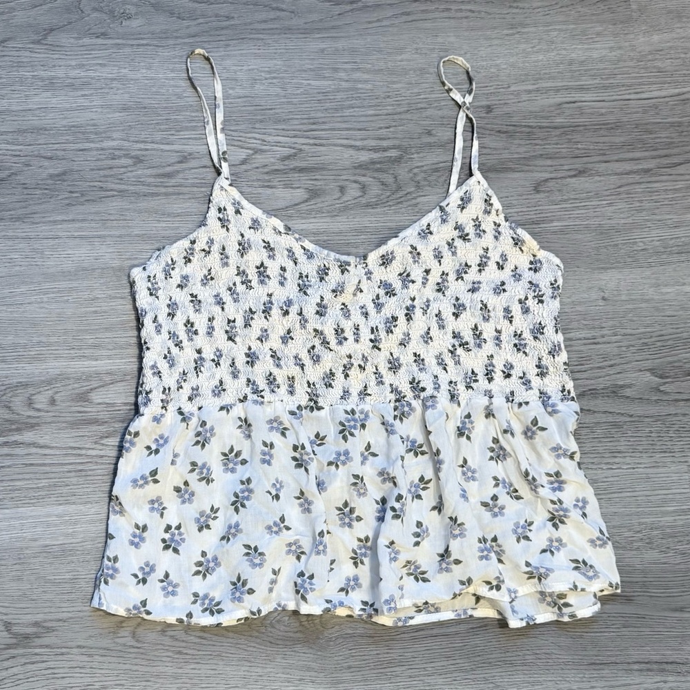 American Eagle Blue Floral Babydoll Tank